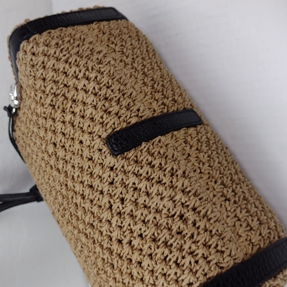 Brighton Natural Basket-Weave & Croc Embossed Leather Trim Features Tote Satchel - Picture 7 of 13